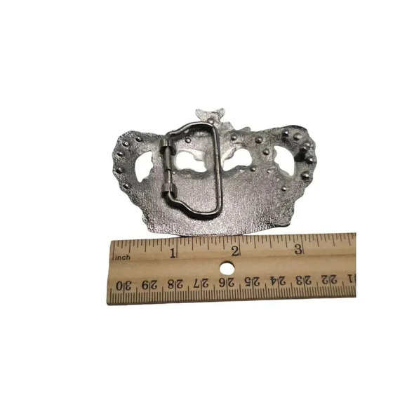 Clear Rhinestone Yellow Enamel Crown Belt Buckle Silver Tone Vintage - Picture 4 of 5